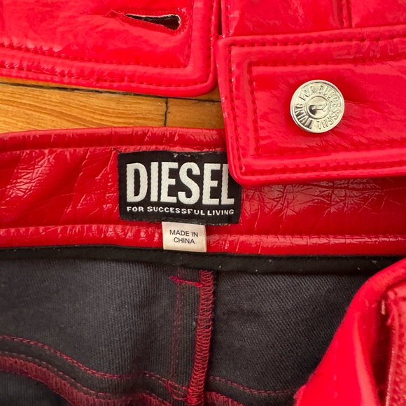 Diesel red faux leather PANTS - Picture 3 of 6